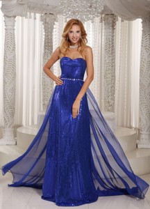 Royal Blue Paillette Over Skirt Sheath Sweetheart Stylish Prom Dress With Chiffon