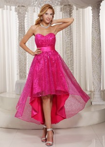 Hot Pink Paillette Over Skirt High-low Sweetheart Evening Dress