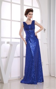 Royal Blue Sequin Square Ruching Prom Dress