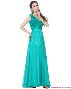 Turquoise One Shoulder Prom Dress With Ruching