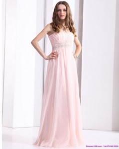 Baby Pink Strapless Prom Dress With Ruching And Beading