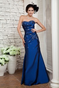 Elegant Navy Blue Prom / Evening Dress Column Sweetheart Beading Floor-length Taffeta