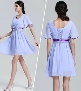Popular V Neck Short Sleeves Short Homecoming Dress With Hand Made Flowers