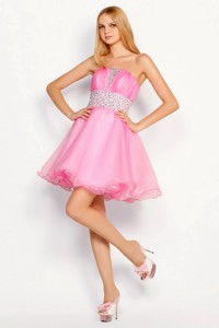 Modern Rose Pink Short Homecoming Dress With Beading