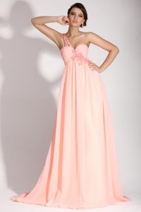 Baby Pink Empire One Shoulder Appliques And Ruching Homecoming Dress