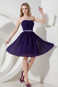 Purple Strapless Ruch Homecoming Dress Knee-length Chiffon