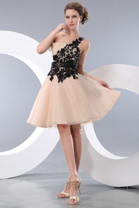 Champagne Pricess One Shoulder Mini-length Organza Appliques Prom Homecoming Dress