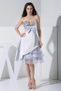 Sequined Sweetheart Bowknot And Ruffled Layers Homecoming Dress