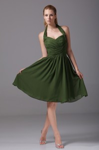 Brand New Halter Top Ruched Dark Green Prom Party Dress