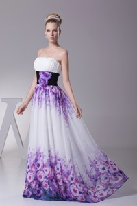 Strapless Colorful Pringting Homecoming Dress With Handle Flower Sash