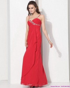 Red Spaghetti Straps Homecoming Dress With Ruching And Beading