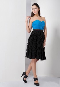 Custom Made Sky Blue And Black Prom Cocktail Dress Sweetheart Knee-length Chiffon Ruch And