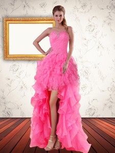 Perfect Baby Pink Strapless Prom Dreses With Beading And Ruffled Layers