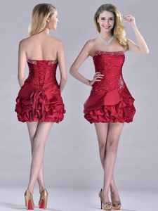 Classical Taffeta Wine Red Short Homecoming Dress With Beading And Bubbles