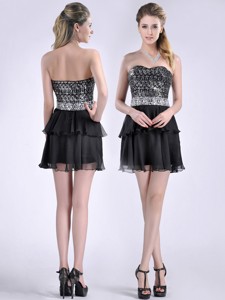 Cheap Sweetheart Black Short Homecoming Dress In Sequins And Chiffon
