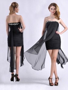 Best Selling Asymmetrical Column Homecoming Dress With Beaded Top And Ruching