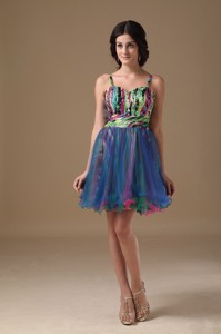 Multi-color Straps Mini-length Organza And Printing Beading Homecoming Dress