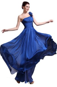 Perfect Royal Blue One Shoulder Graduation Dress With Appliques And Ruching
