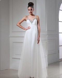 Best Selling Straps Beaded Tulle Graduation Dress In White