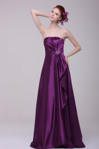 Simple Column Strapless Floor-length Taffeta Purple Beading Graduation Dress