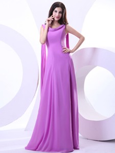 Watteau Train For Lavender Graduation Dress With V-neck