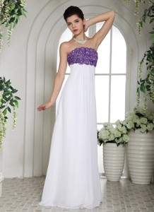 White Simple Beaded Decorate Bust Graduation Dress With Strapless