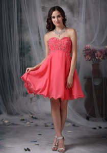 The Super Hot Cocktail Dress Coral Red Pricess Sweetheart Chiffon Beading Mini-length