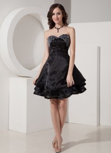 Cute Black Little Black Dress Princess Sweetheart Organza Beading Mini-length