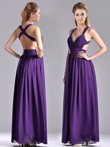 Sexy Purple Criss Cross Graduation Dress With Ruched Decorated Bust