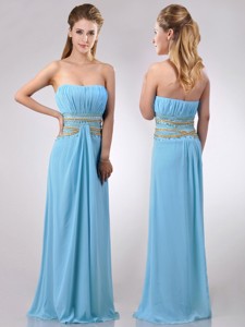 Discount Beaded Decorated Waist And Ruched Bodice Graduation Dress In Aqua Blue