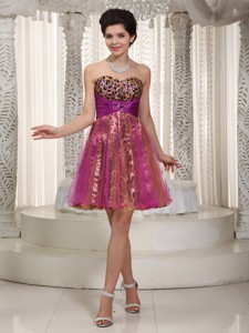 Colorful Pricess Sweetheart Mini-length Organza And Leopard Beading Prom Homecoming Dress
