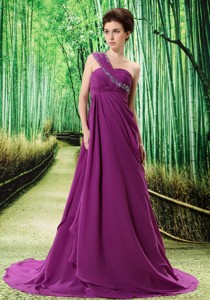 Purple One Shoulder Graduation Dress Appliques And Ruch In Graduation