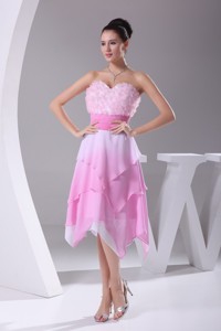 Asymmetrical Hemline Sweetheart Rose Pink Graduation Dress For Ladies