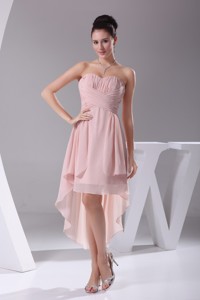 Sweetheart Ruched High-low Pink Graduation Dress For Women