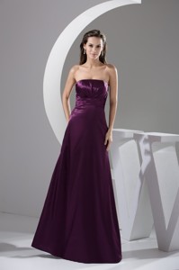 Ruffled and Ruhced Strapless Bodice Full Length Prom Gowns in Purple
