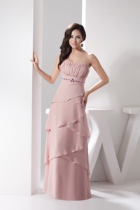Ruching Layers Strapless Floor-length Prom Gown with Beadings
