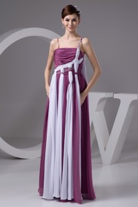 Purple and White Floor-length Chiffon Ruched Prom Gown Dress
