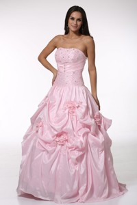 Beading Strapless Baby Pink Quinceanera Dress