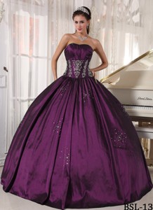 Ball Gown Strapless Floor-length Taffeta Embroidery and Beading Quinceanera Dress