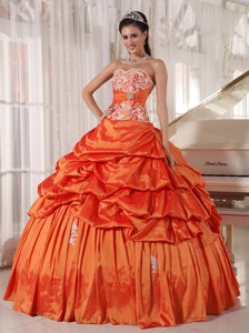 Orange Ball Gown Sweetheart Floor-length Taffeta Appliques and Ruch Quinceanera Dress