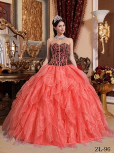 Sweetheart Floor-length Organza Embroidery with Beading Quinceanera Dress
