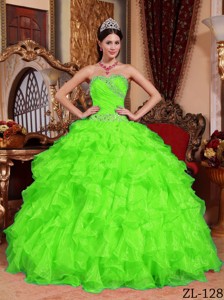 Spring Green Ball Gown Sweetheart Floor-length Organza Beading Quinceanera Dress