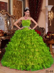 Spring Green Ball Gown Sweetheart Floor-length Organza Beading Quinceanera Dress