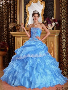 Baby Blue Ball Gown Strapless Floor-length Organza Quinceanera Dress