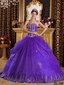 Purple Ball Gown Sweetheart Floor-length Appliques Organza Quinceanera Dress