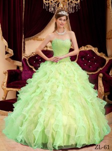 Yellow Green Ball Gown Sweetheart Floor-length Organza Beading Quinceanera Dress