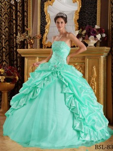 Apple Green Ball Gown Floor-length Taffeta and Tulle Beading Quinceanera Dress