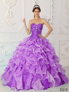 Purple Princess Sweetheart Floor-length Taffeta And Organza Beading Quinceanera Dress