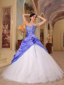 Purple And White Princess Sweetheart Floor-length Beading Quinceanera Dress