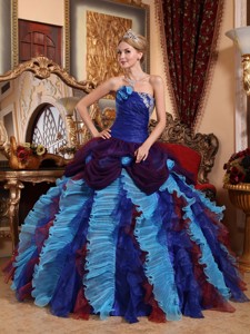 Multi-color Ball Gown Strapless Floor-length Taffeta and Organza Appliques with Beading Quinceanera